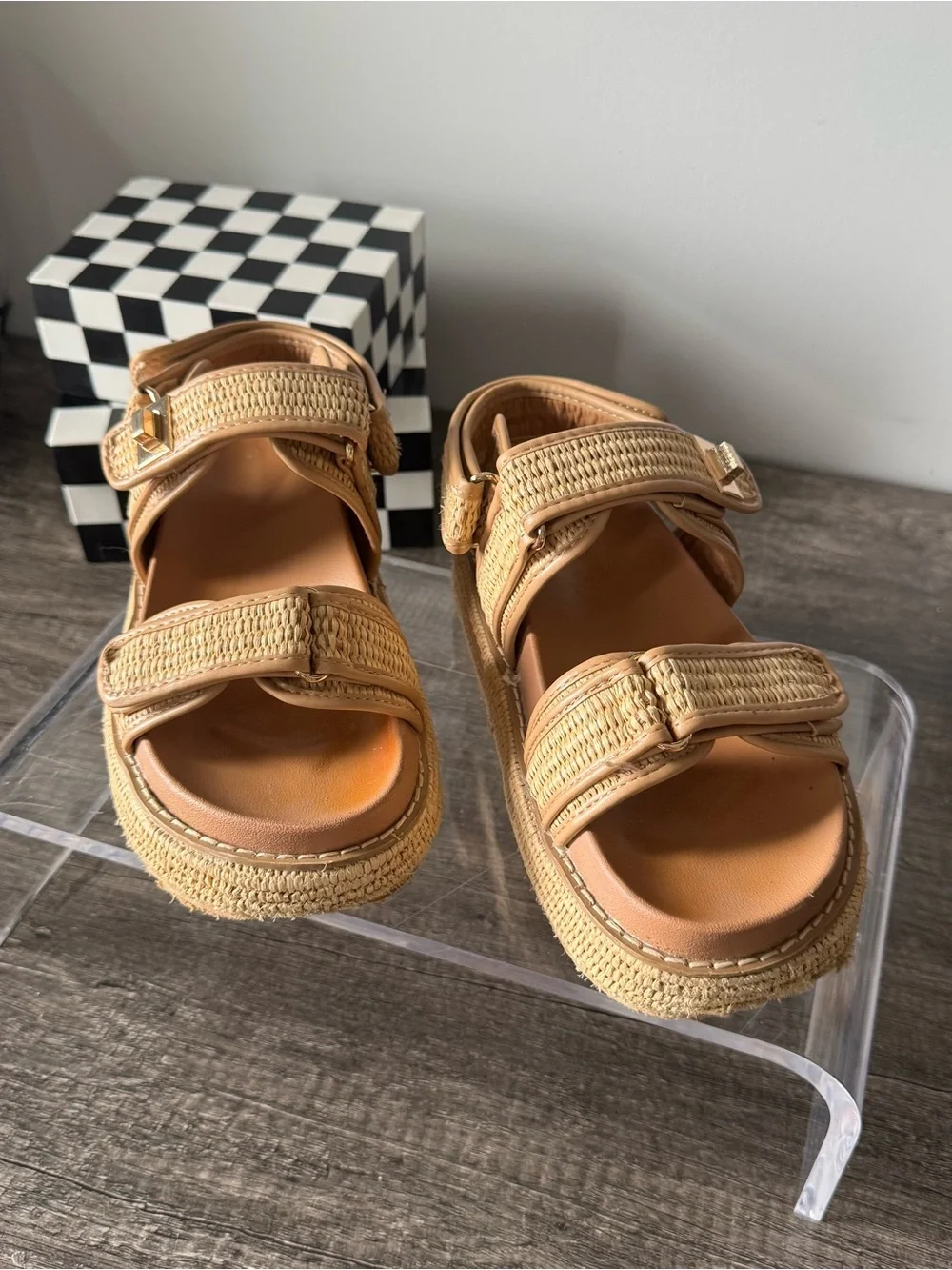 Women’s Tan Woven Platform Sandals with Adjustable Straps